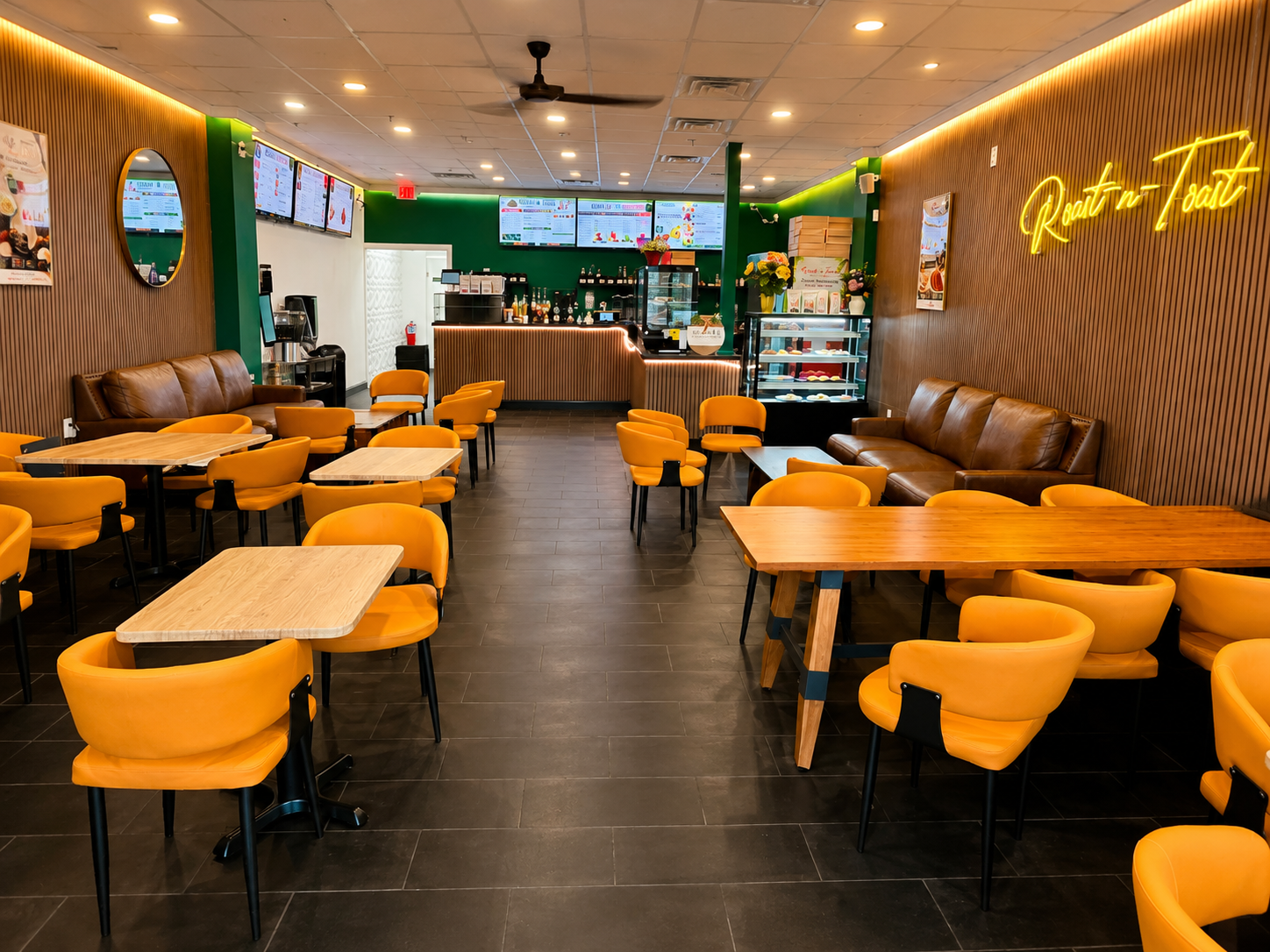 Warm interior and coffee counter at Roast-n-Toast